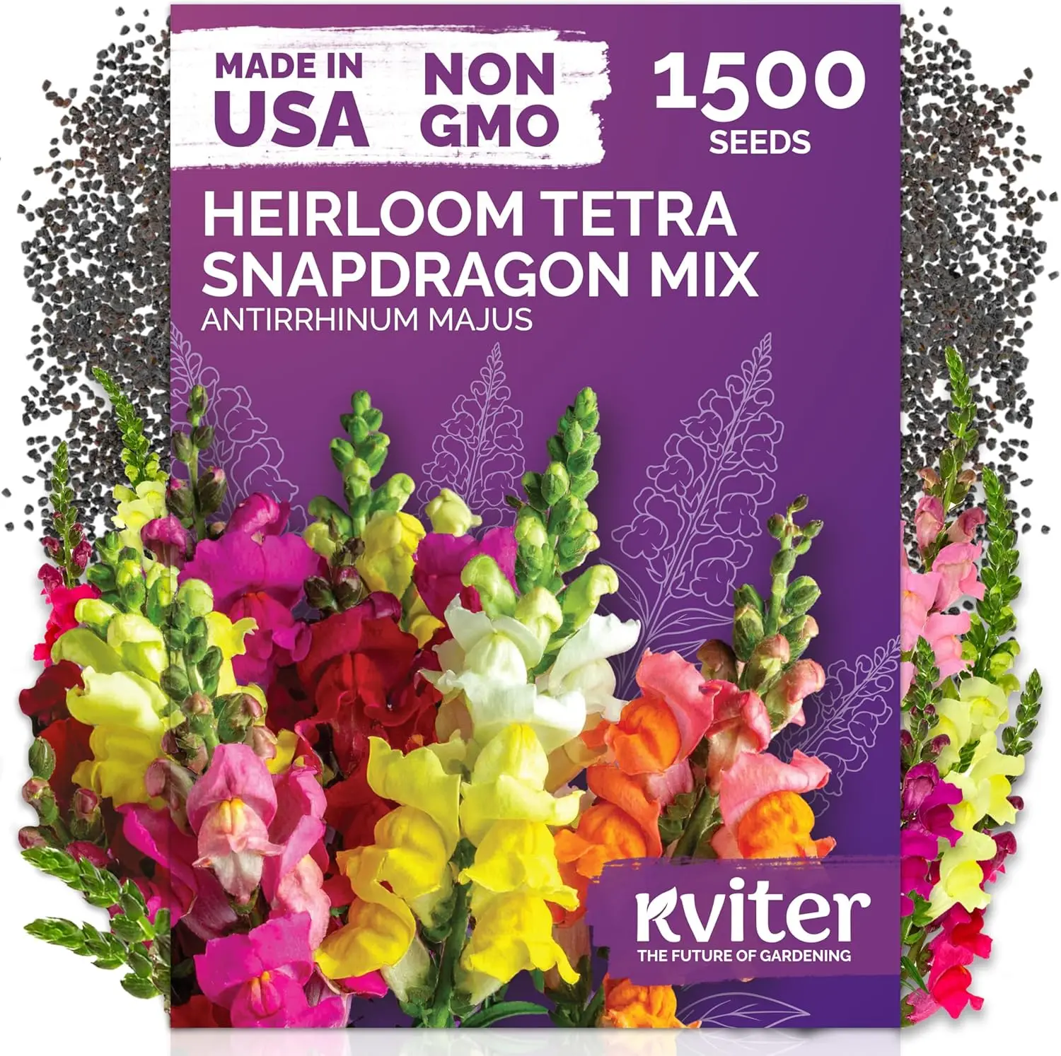 KVITER 1,500 Tetra Mix Snapdragon Seeds (Antirrhinum Majus) – Heirloom & Tall Snap Dragon Mix, Annual Flower Garden Seeds, Cut Flower Seeds for Planting – Ideal for Outdoor Garden & Containers