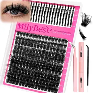 Manga Lash Clusters Kit 100D Eyelash Clusters with DIY Spikes 13-19MM Spiky Volume Cluster Eyelash Extensions Wispy Individual Lash Extensions Kit Anime Lashes Cluster Bond & Seal Tweezer by MilyBest Makeup