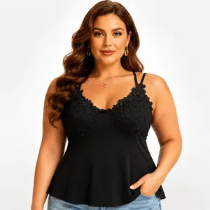 Plus Size Lace Camisole Top for Women – Flowy Babydoll Tank, Sexy V Neck Spaghetti Strap Blouse, Loose Fit Summer Top
