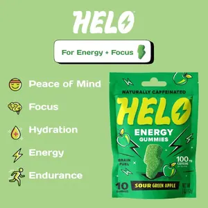 HELO Caffeine Energy Gummies | Sour Green Apple | 10 Natural Gummies for Focus, Energy, Hydration, and Productivity Dietary Supplement