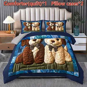 3-piece cartoon dog bedding set - soft, lightweight, breathable bedding with 200gcm quilted filling, including 1 quilted quilt and 2 pillowcases (excluding pillow core) - perfect for home or dormitory use