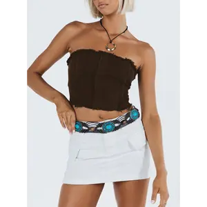 Zakai Cargo Denim Mini Skirt White