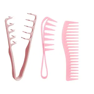 Three-Piece Wide-Tooth Hair Comb Set, Dual-Teeth Large Comb, Bang Clipper, Styling Tool, Travel-Friendly, Portable Hair Accessories