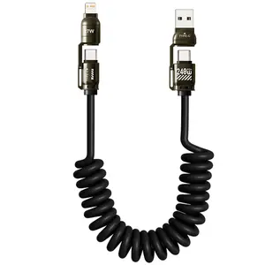 1pcs Spring Stretch 1.8m Long Length 2-In-1 Dual Compatibility Phone Cellphone Charger Cable, 240w Fast Charging Electronic Data Transfer Data Cable, USB PD to Type-C iOS Interface Charging Data Cable
