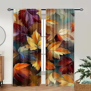 2-Piece Autumn Maple Leaf Print Curtains, Fashionable Rod Pocket Window Drapes for Bedroom & Living Room, Comfortable Atmosphere, Easy Installation