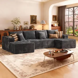 CAODOC 135’’ U-Shaped Corduroy Modular Cloud Sectional Couch with 2 Chaise Lounges, Deep Seat Big Comfy Sofa, No Assembly Required, Modern Design for Living Room Apartment