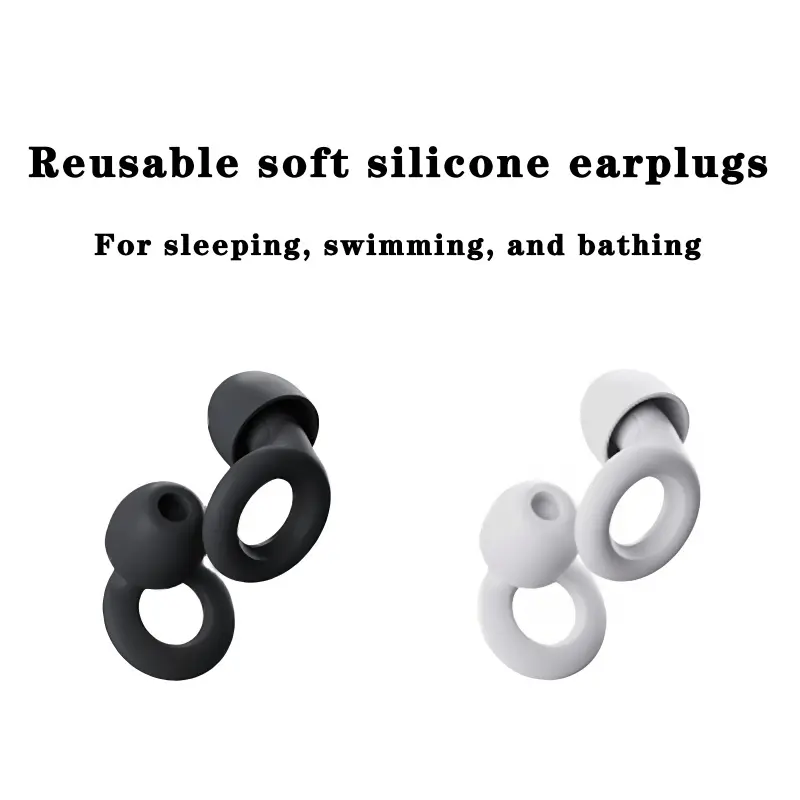 Finned Silicone Earplugs, Reusable Waterproof 28dB Noise Cancelling for Swimming, Sleeping, and Concerts with Storage Case