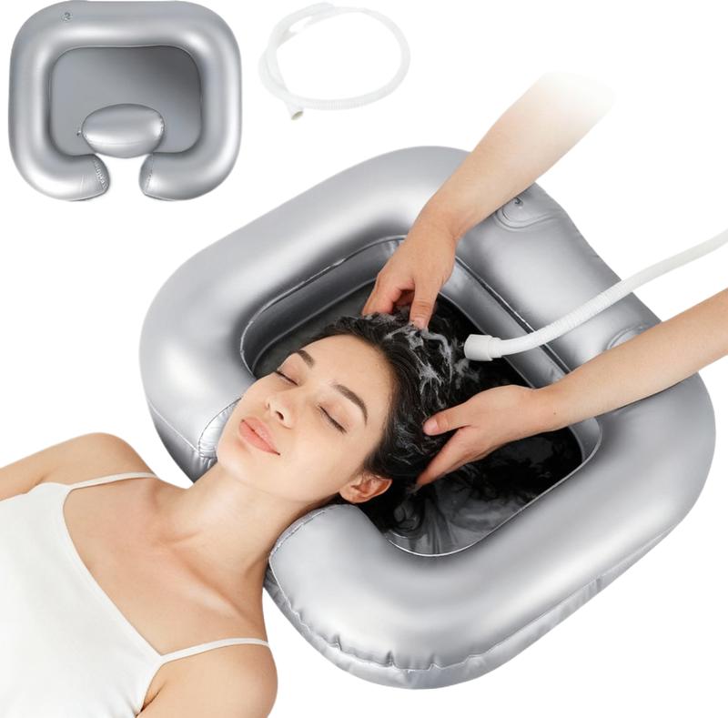 Inflatable Shampoo Basin, Portable Shampoo Bowl, Hair Washing Basin for Bedridden. Portable Sink for Washing Hair with Neck Support & Drain Hose - Good for All Hair Types