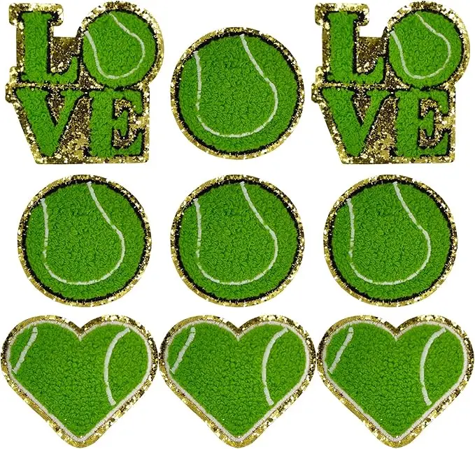 Tennis Entusiasts Iron On/Sew On Chenille Embroidered Applique Patches with Gold Edges for Clothes Jeans etc. DIY Accessories (Tennis)