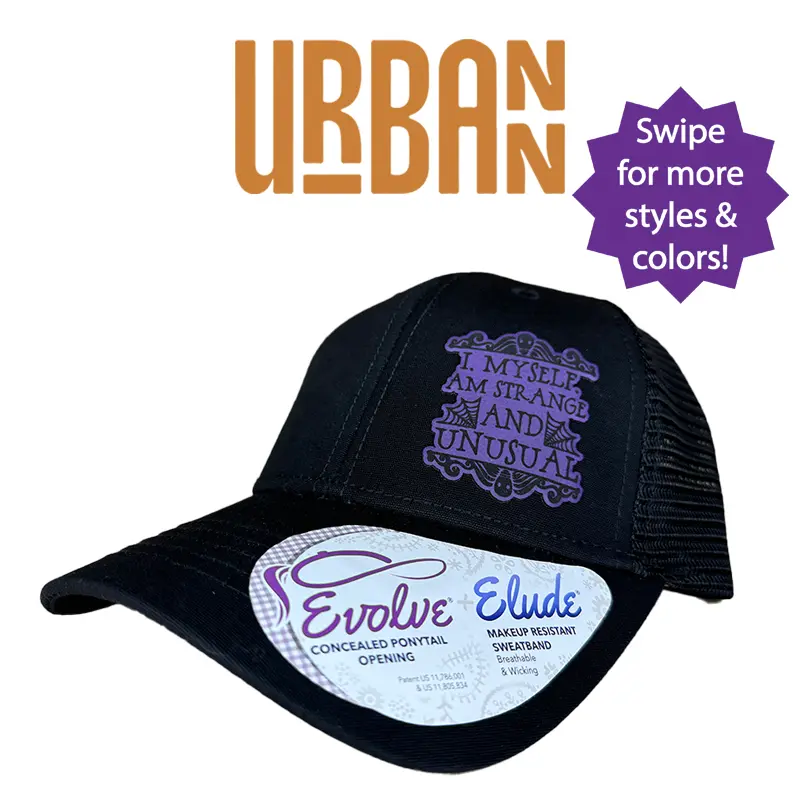 Strange and Unusual Hat - Custom Leatherette Patch Evolve Ponytail Hat hats for