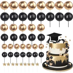 24 Pack 2026 Graduation Cake Topper Class of 2026 Congrats Grad Diploma Cap Balls Cake Pick for Prom Graduation Party Cake Decorations Black