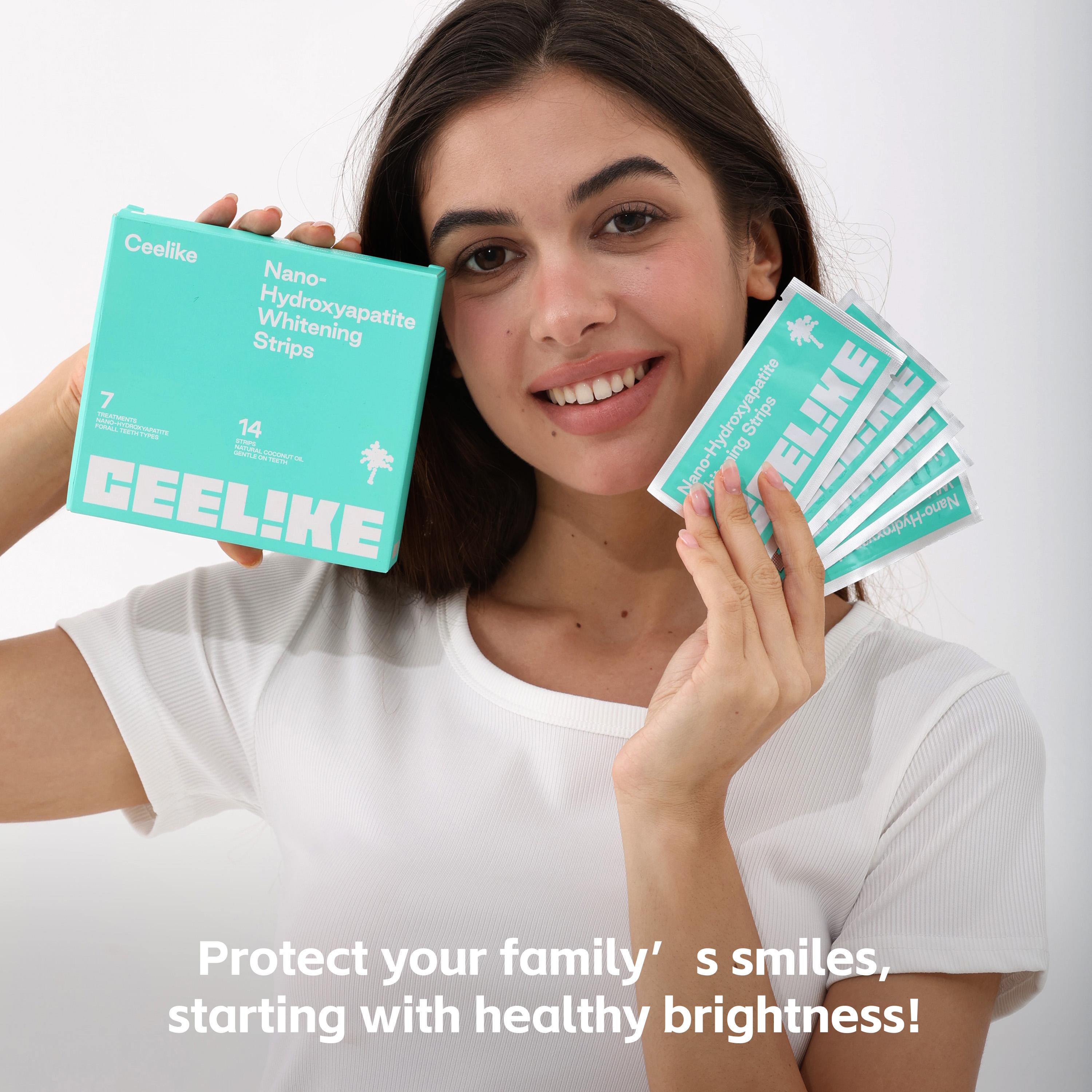 Ceelike 7-Day Teeth Brightener Strips for Adults, Enamel-Safe Hydroxyapatite Oral Care Teeth Whitener, Non-Sensitive Coconut-Infused Selfcare Product for Refreshedlook