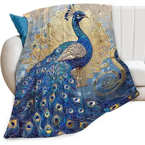 Peacock Blanket Flannel Animal Peacock Throw Blanket Ultra Soft Cozy Fleece Decor Blankets Gift for Kids Boys Girls Couch Sofa Bed 50" x 40"