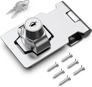 2.5 Inch Keyed Hasp Lock for Cabinets & Small Doors, Twist Knob Design, Heavy Duty Zinc Alloy with Chrome-Plated Iron, Includes Keys & Screws, Silver