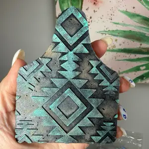 Aztec distressed cow tag car freshie