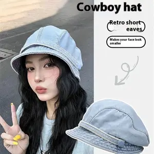 Jean Beret Hat Women Denim Beret Y2K Aesthetic French Style Artist Hat Korean Fashion Vintage Streetwear Cap Adjustable Sunscreen Breathable Windproof