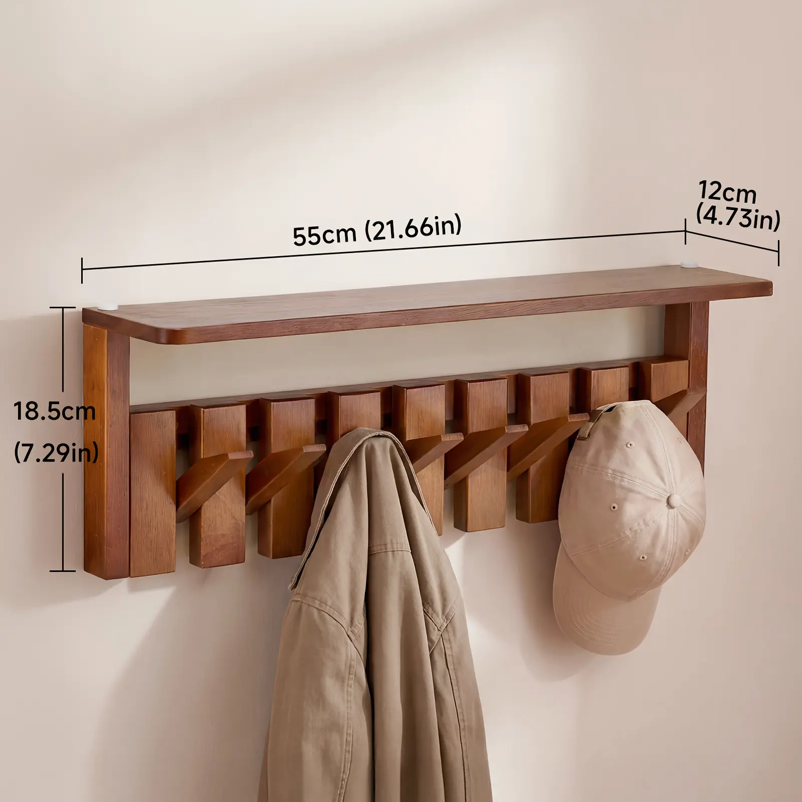 Wall-Mounted Coat Rack With Shelf |   Floating Divider, Wooden Coat Hanger With 6/8 Magnetic Hooks, Drill-Mounted Design For Hanging Clothes, Hats, Towels, Bags, And Robes |   Brown, Lovewe Brand, No Electricity Required, Mounted Closet Systems