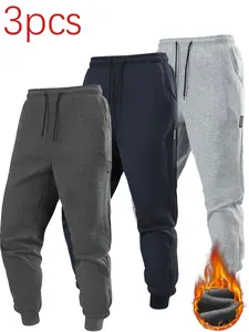 Men's Autumn & Winter Three-Pack Joggers Solid Color Sweatpants for Running Workouts Comfortable Durable 3pcs Set Ideal for Active Lifestyle