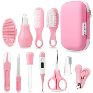 Baby Healthcare Grooming Kit, Baby Safety Set Baby Comb, Brush, Finger Toothbrush, Nail Clippers, Scissors, Nasal Aspirator, Baby Essentials Nursery Care Kit (Pink), Baby Items, Newborn Baby Stuff