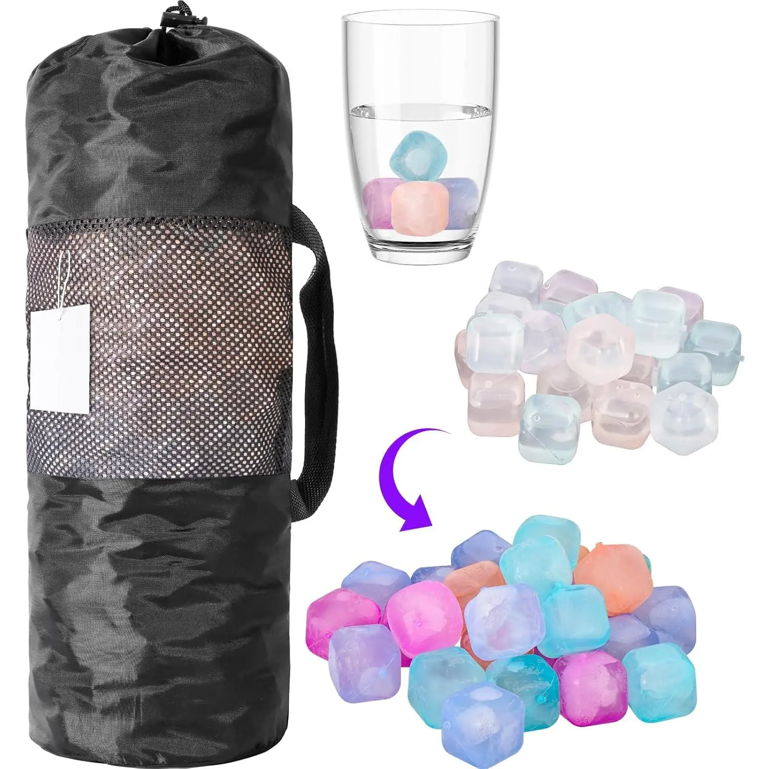 380 Pack   for Drinks - Refreezable Plastic Ice Cubes Without Diluting , Washable  for  Coffee Bars Party Ice Bath Camping (Color-changing, Square-380Pack)