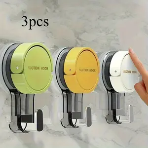 3 Pack Suction Cup Hooks, No-Drill Self Adhesive Towel Rack, Safe Grip Durable Plastic, Ideal for Bathroom & Kitchen Organization