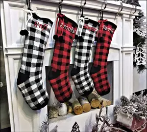 Classy Knit Buffalo Check Plaid Red Black White Farmhouse Adult Personalized Christmas Stockings Family Xmas 2023 Knit Decor