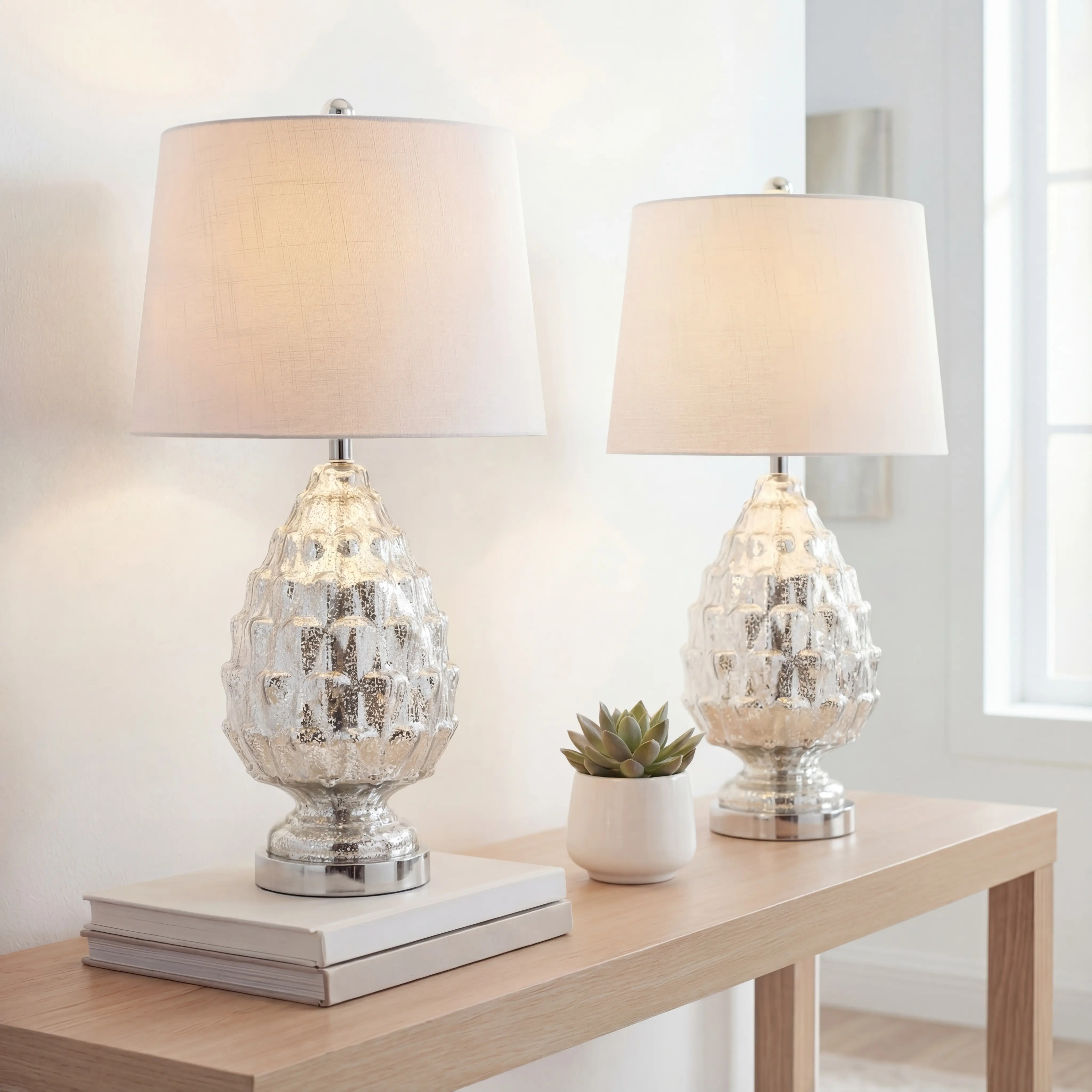 JONATHAN Y Artichoke-Shaped Glass LED Table Lamp - Antique Mercury Indoor Accent Lighting with Bases & Shades, Home Decor Light for Bedroom, Living Room