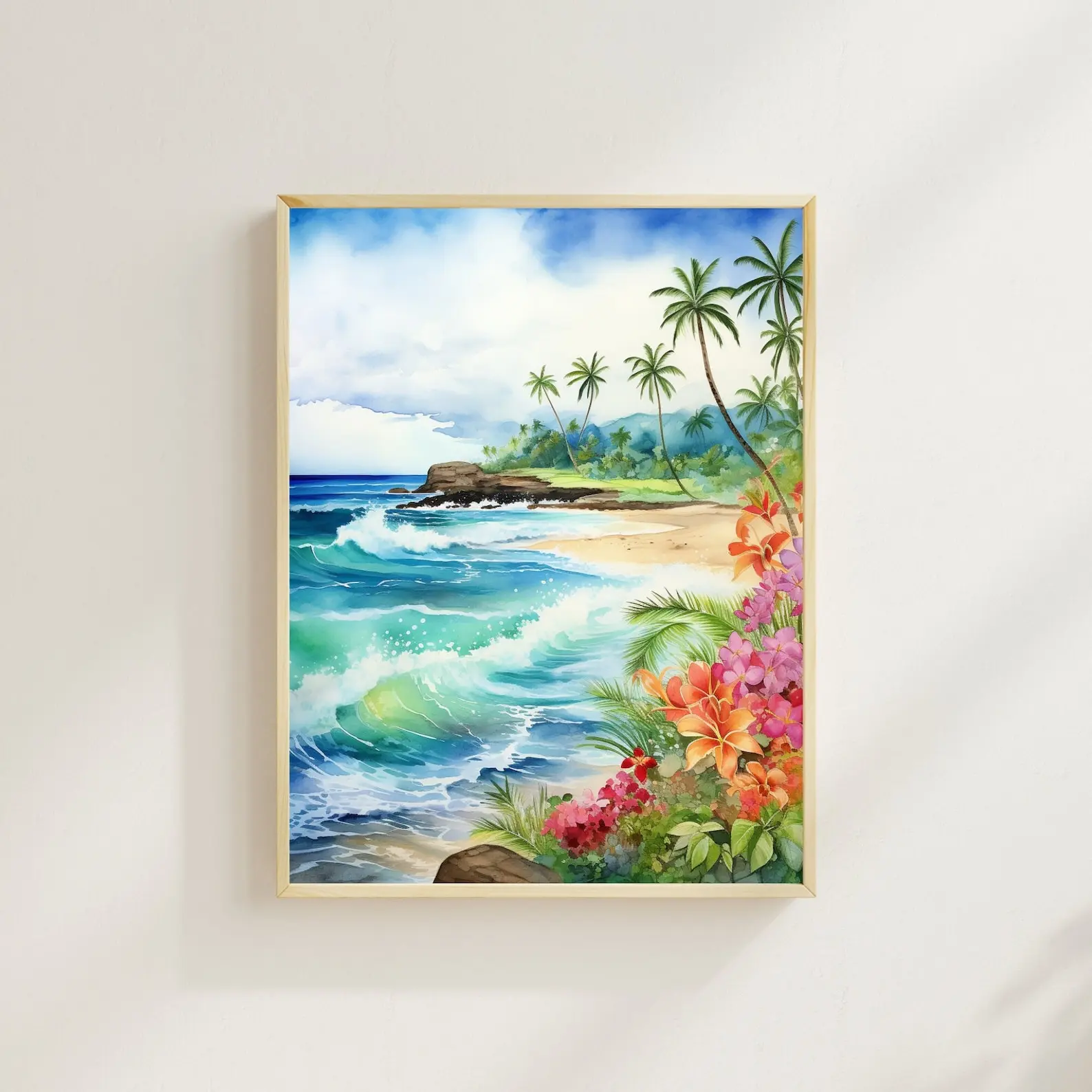 Maui Beach Hawaii Coastal Beach USA Vacation Travel Wall Art Print, Unframed