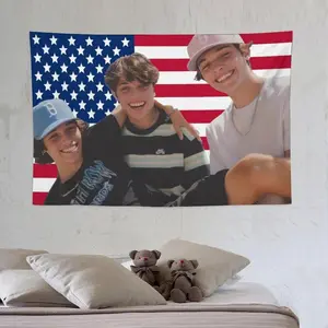 Sturniolo Triplets American Flag Tapestry - College Dorm, Concert & Bar Decor, Lightweight & Easy to Display, Modern Wall Decor Peach skin suede