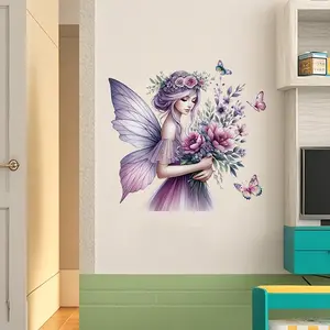 Fairy Princess Butterfly Faerie Wall Sticker, Girls Bedroom Bedside Wall Background Decoration Self-Adhesive Decal