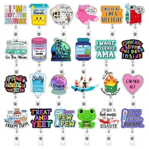 24 Pcs Funny Badge Reels for Nurses Cute Acrylic ID Badge Holder with Retractable Name ID Clip Bulk Badge Reel Accessories for Doctors Teachers Nursing Students Coworkers Medical Assistants New Grad Nurse Onboarding Gifts, Clinical Essentials