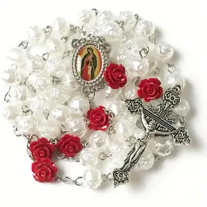 Our Lady of Guadalupe Pearly Rose Rosary Beads for - Catholic Rosary Necklace - Catholic Gifts for, Devotional Gift, Intricate Pendant, Detailed Charm, Beaded Prayer, 's Jewelry, for Teenager