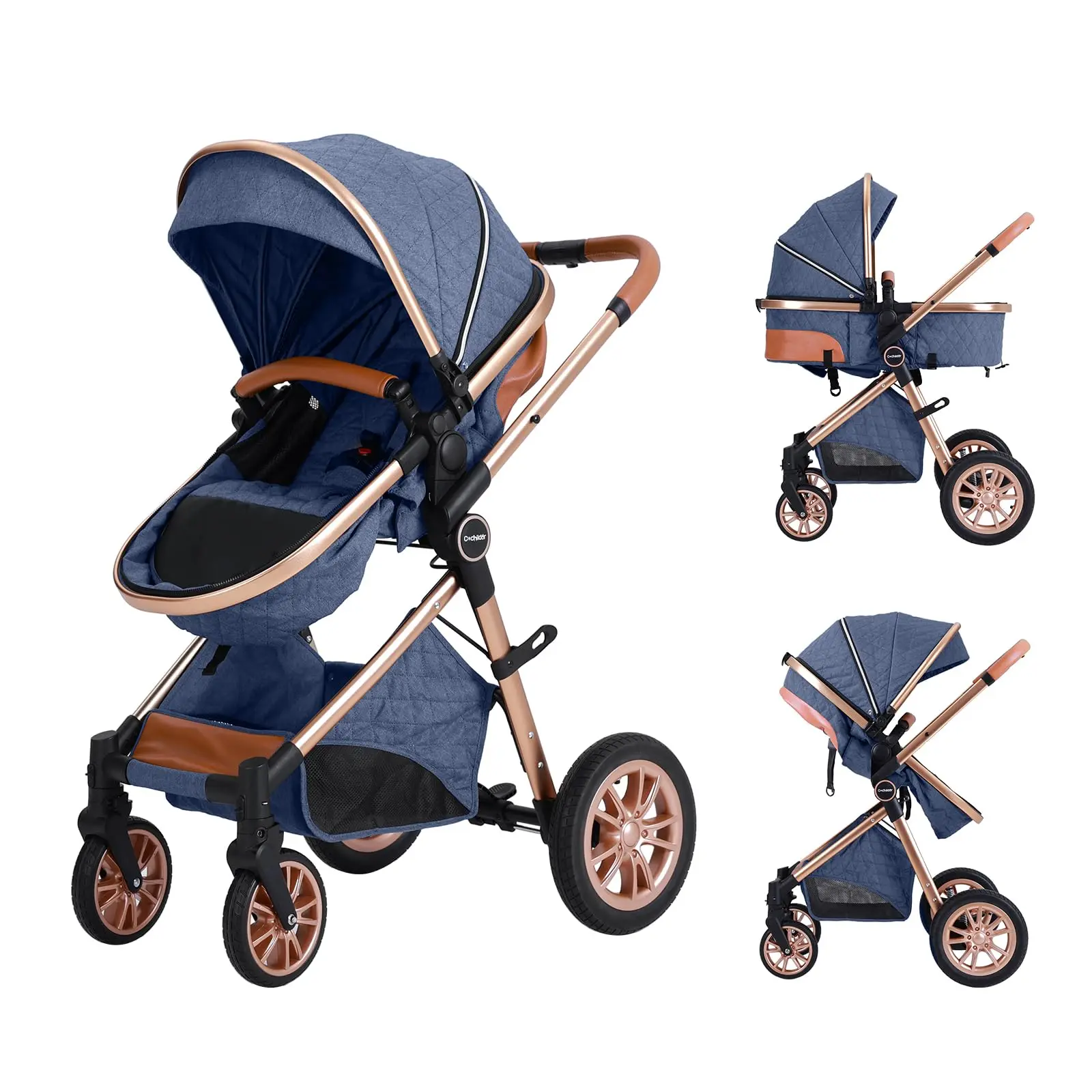 Cochildor Newborn Baby Stroller, 2-in-1 Foldable Pram for Newborns with Reversible Seat and Shock Absorption, All-Terrain EVA Wheels, Lightweight Polyester Frame for Travel, Newborn Baby, Adjustable, Shock Absorbent