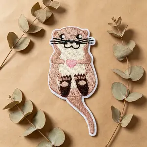Cute Sea Otter Dainty Embroidery Patch, Embroidered Patches, Adhesive Iron-On, Suitable for Clothes, Jackets, Hats, Accessories, Fashionable DIY Decoration