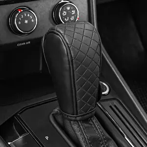 Leather Car Gear Shift Knob Cover, Upgraded Anti-Slip Design Stick Shift Knob Cover, Universal Durable Car Decorative Accessories Shifter Stick Protector Suitable for Cars,Trucks,SUVs (Black)