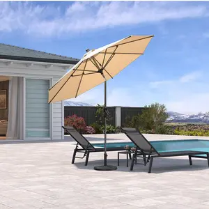 PURPLE LEAF Round Crank and Tilt Table Umbrella Outdoor Patio Market Umbrella with Visible Hand Crank System