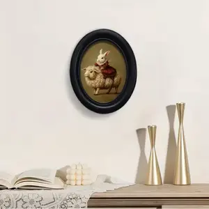 Vintage Art Style Rabbit Riding Sheep Decorative Home Item, Wall Hanging Ornament, Perfect for Halloween Christmas Thanksgiving Wall Decoration