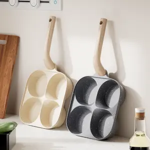 4-Cup Nonstick Egg Frying Pan – Marble Coated Breakfast Skillet with Wooden Handle for Pancakes, Eggs & More