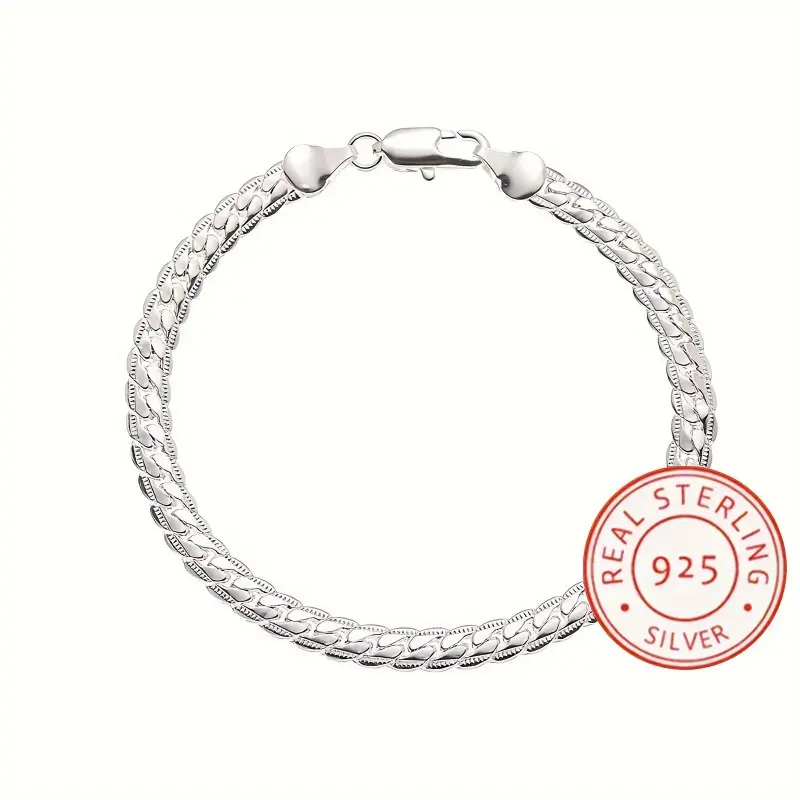 S925 Sterling Silver 5mm Cuban Chain Bracelet, Fashionable Chic Jewelry Gift for Women