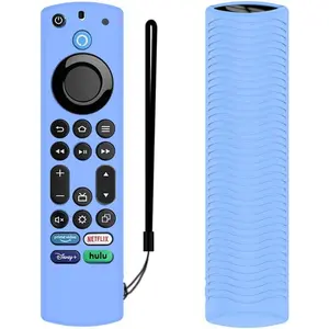 Voice Remote Cover,  Remote Case Compatible with Insignia Firetv Omni Series or TV 4-Series, Lightweight Anti Slip Shockproof Remote Cover Case with Lanyard (Blue Glow)