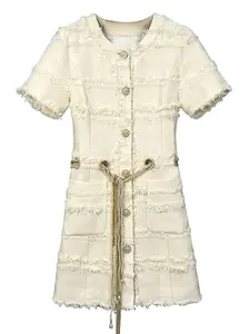 Elegant Women's Pearl Chain Dress, Handmade Faux Fur Trim, Slim Fit Design, Perfect for Special Occasions & Evening Wear 250188