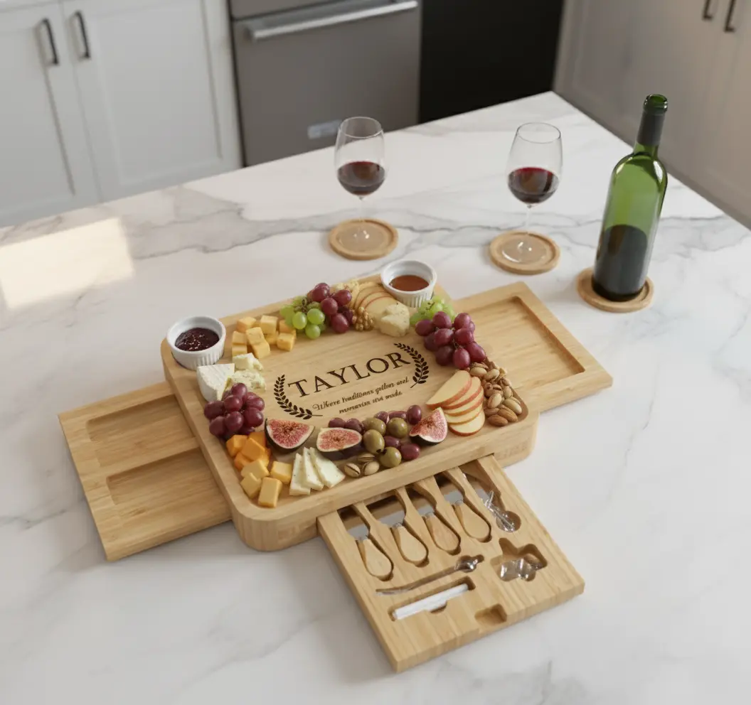 Custom Engraved Charcuterie Board with Knife Set | Personalized Wedding or Housewarming Gift