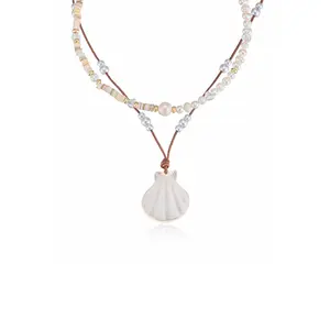Ettika Beach Days Shell Pendant Necklace Set with Pearl Beads and Pearl Pendant