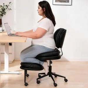 【New Year, New Me】Ergonomic Cross Legged Meditation Chair 3D Lumbar Support 360° Swivel Height-Adjustable Stain-Resistant PU Leather White for Home & Office Use