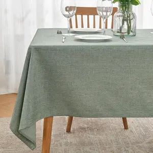 Table Cloth Rectangle Tablecloth Linen Textured 52 x 70 Inch Waterproof & Stain Resistant Fabric Table Cover for Dining Birthday Wedding Party Farmhouse Spring Tablecloths, Sage Green