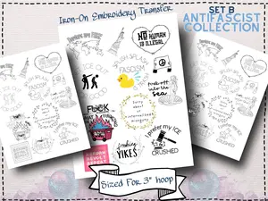 Antifascist Iron-On Embroidery Transfer Mini Set | Abolish ICE, Resist Fascism, Political Craft, Hand Embroidery Pattern Set B