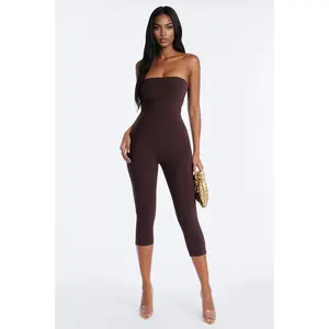 Selena Strapless Snatched Capri Jumpsuit - Chocolate