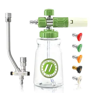M MINGLE Pressure Washer Foam Cannon with Transparent Bottle, Dual-Connector Tool, Switchable Dual Lance Wand, M22 & 1/4" Quick Connect, 3600 PSI Durable Tool for Car Detailing, Clean Car Accessories, Father's Day Gift