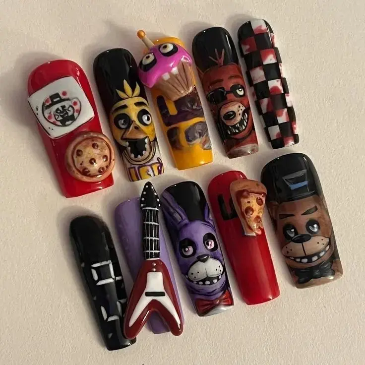 Set 3D Freddy Charm Handmade Horror Game Nail Art for Holiday, Birthday