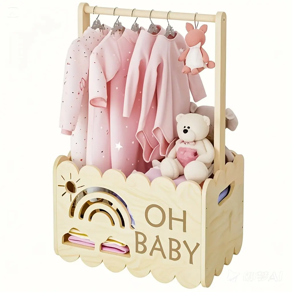 Baby Closet Organizer Rack, Wooden Baby Clothes Hanger, Rainbow Toy Storage Shelf, Infant Wardrobe Display Stand, Oh Baby Brand, Nursery, Wardrobe Holder, Organization